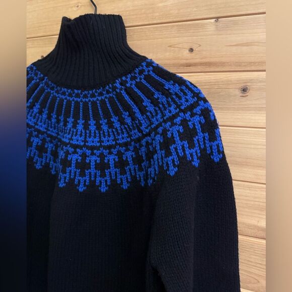 Tory Sport Size Large Wool Black Blue Fair Isle Pullover Turtleneck Sweater - Picture 7 of 12